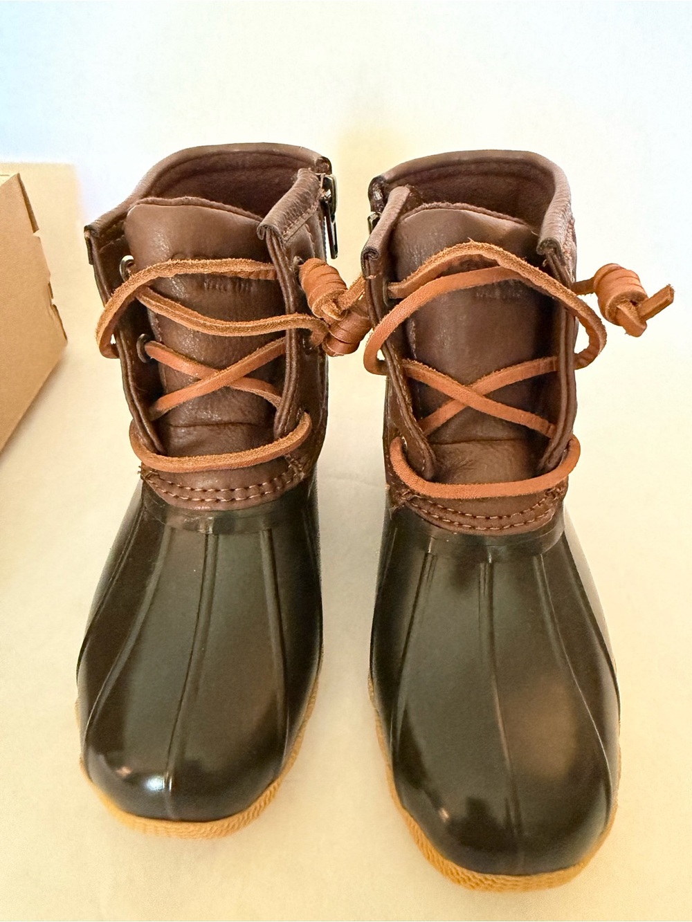 Sperry Olive Green & Brown Kids Rain Boots